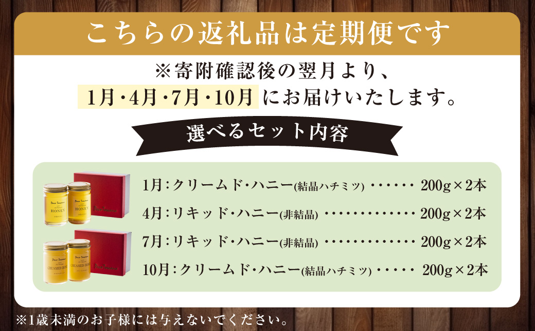【年4回定期便】山の花 ハチミツ 計1.6kg (200g瓶×2本セット×4回)
