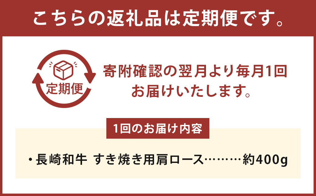【全12回定期便】長崎和牛 すき焼き用 肩ロース 約400g