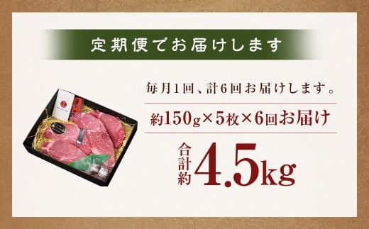 【全6回定期便】長崎和牛 ヒレ ステーキ 約150g×5枚
