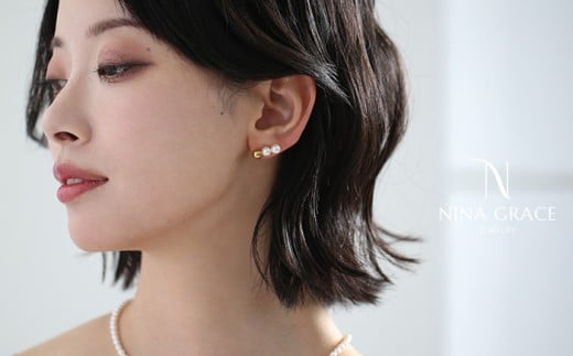 あこや真珠 ピアス 5.5-6.0mm サージカルステンレス 316L 3連