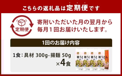 【全3回定期便】《具材付》長崎冷凍皿うどん 総計12食(4食×3回) ／ 長崎皿うどん 長崎 皿うどん さらうどん 麺 麺類 スープ 具付き 具材付き 小分け 簡単調理 グルメ 冷凍 ひふみ 長崎市