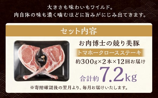 12回定期 長崎県産 競り美豚 トマホーク ロース ステーキ 600g