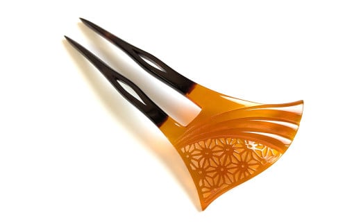 【本べっ甲】麻の葉透かし彫り かんざし