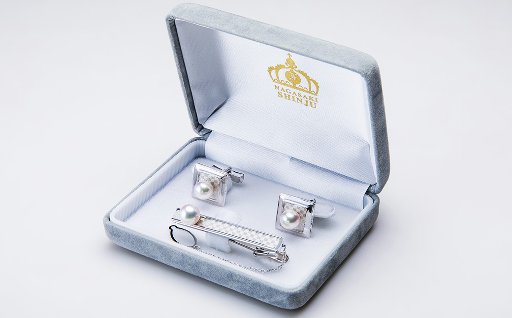 《アコヤ真珠》8.5mmタイピン / 8.0mm カフス フォーマルパールメンズ セット