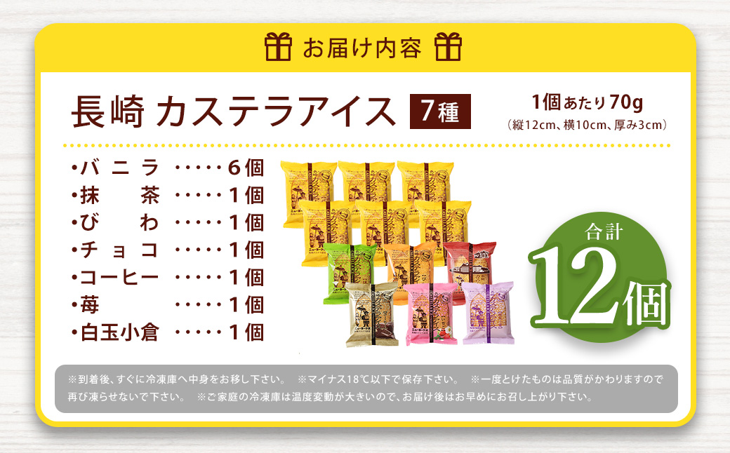 長崎カステラアイス 7種 計 12個 食べ比べ