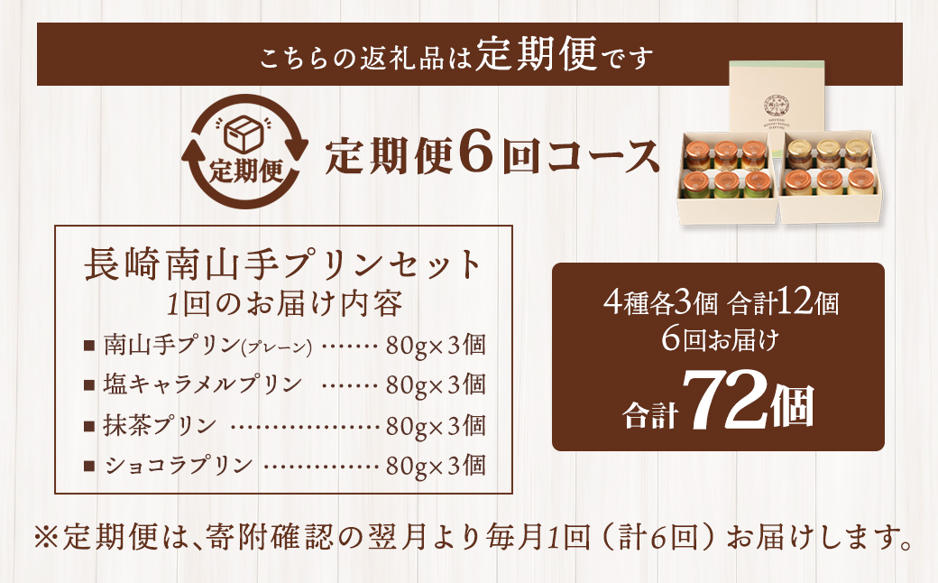 【全6回定期便】南山手プリン食べ比べセット 計12個
