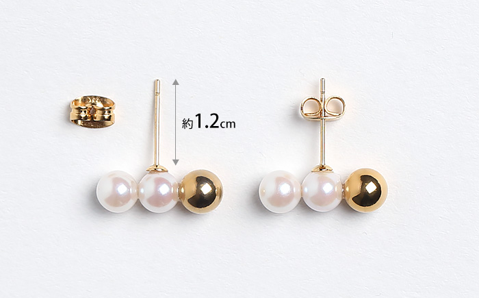 あこや真珠 ピアス 5.5-6.0mm サージカルステンレス 316L 3連