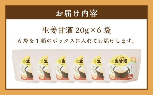 フリーズドライ 生甘酒 生姜 6袋セット (20g×6袋)