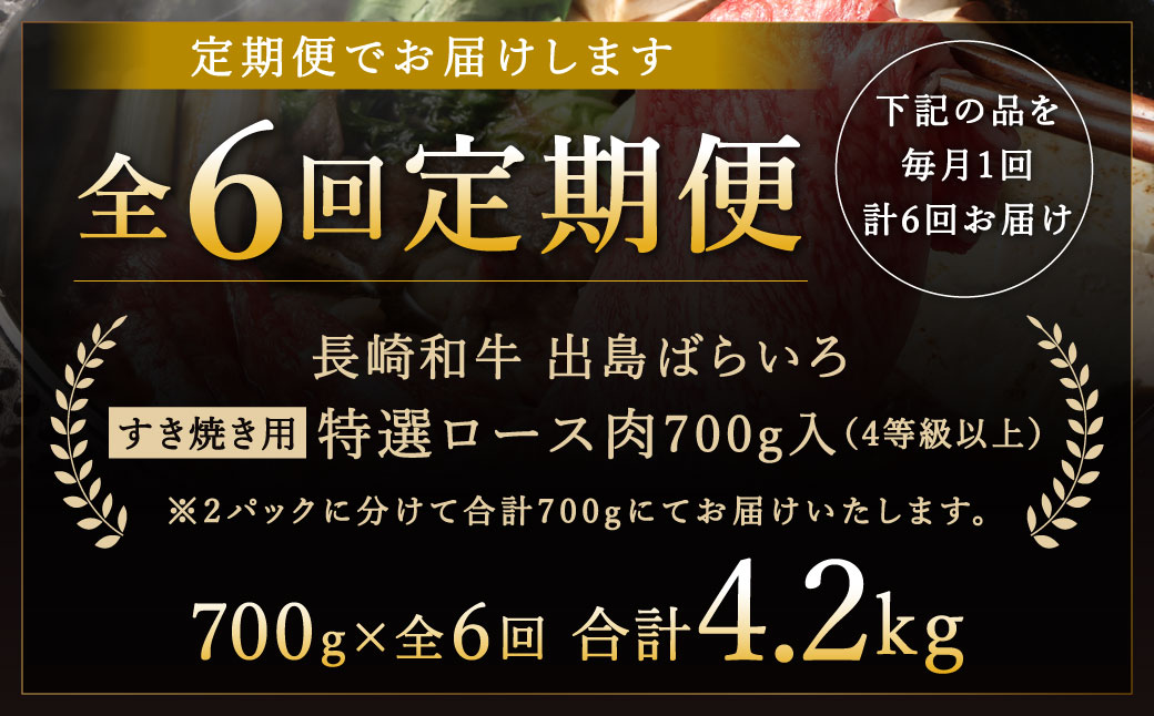 6回定期 祝日本一 出島ばらいろ 特選ロース肉特盛700g