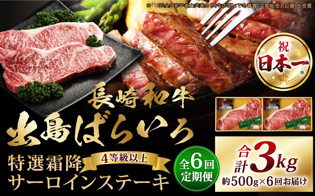 6回定期 長崎和牛 出島ばらいろ サーロインステーキ