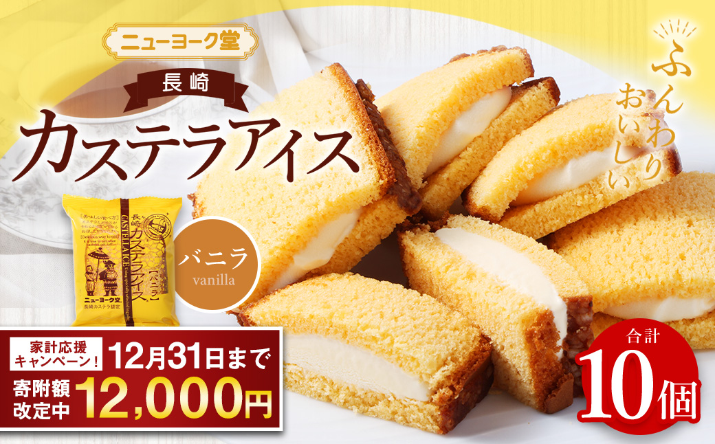 【最大2ヵ月待ち】長崎カステラアイス (バニラ) 計10個