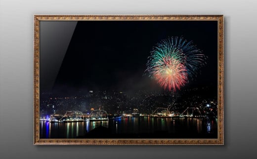 【額装写真】【長崎帆船まつり 帆船と夜空の花火】画寸B3