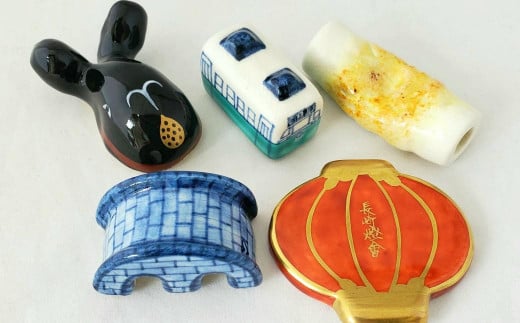 長崎 箸置き 5個セット (路面電車・眼鏡橋・くじら・ランタン・ちくわ)