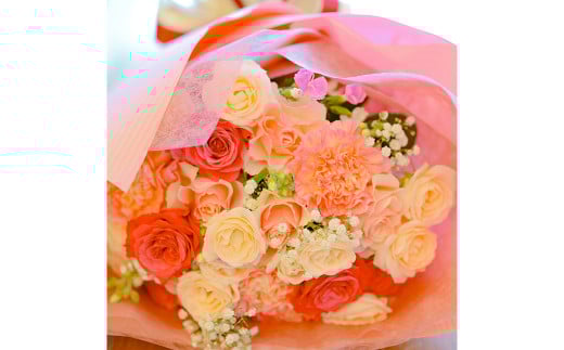 【全12回定期便】ピンク バラと季節のオールラウンド花束