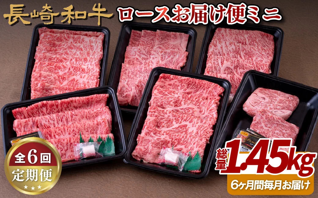 [B247p］《定期便》長崎和牛ロースお届け便ミニ(6回)