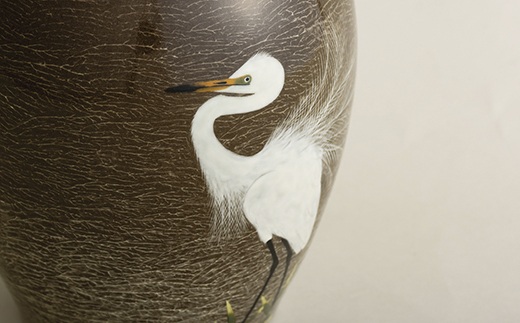 [G231p］〈現川焼臥牛窯〉白鷺文花瓶