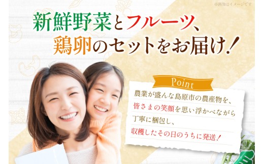 BD158 【3回定期便】 野菜・フルーツ・卵 旬のおまかせセット （野菜･フルーツ13～16種、卵6玉） [ 野菜セット 野菜 フルーツ 果物 たまご 鶏卵 産地直送 厳選 長崎県 島原市 送料無料]