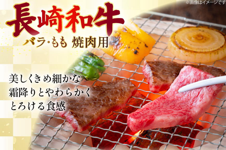 AJ508 長崎和牛 焼肉セット 計約1kg 霜降りバラ もも 各500g [ 肉 牛肉 和牛 バラ モモ おいしい 焼肉 まるしん商会 黒牛 長崎県 島原市 ]