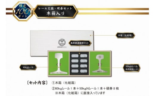 AG128【数量限定】島原鉄道 レール文鎮・硬券セット＜木箱入り＞