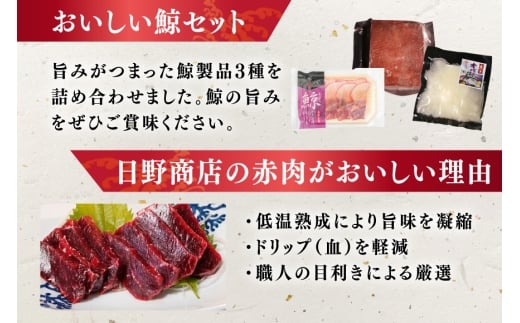 BJ151 美味しい 鯨 3種詰め合わせCセット 計370g( 背肉 ベーコンスライス オバ ) [ くじら クジラ 鯨肉 湯引き 簡単調理 おつまみ 肴 珍味 日野商店 長崎県 島原市 ]