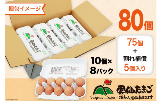 BI025 雲仙たまごLサイズ  80個 (10個入り×8パック)(75個＋割れ補償5個入り) [ 卵 たまご 生卵 鶏卵 赤卵 玉子 新鮮 塚ちゃん雲仙たまご村 長崎県 島原市 ]