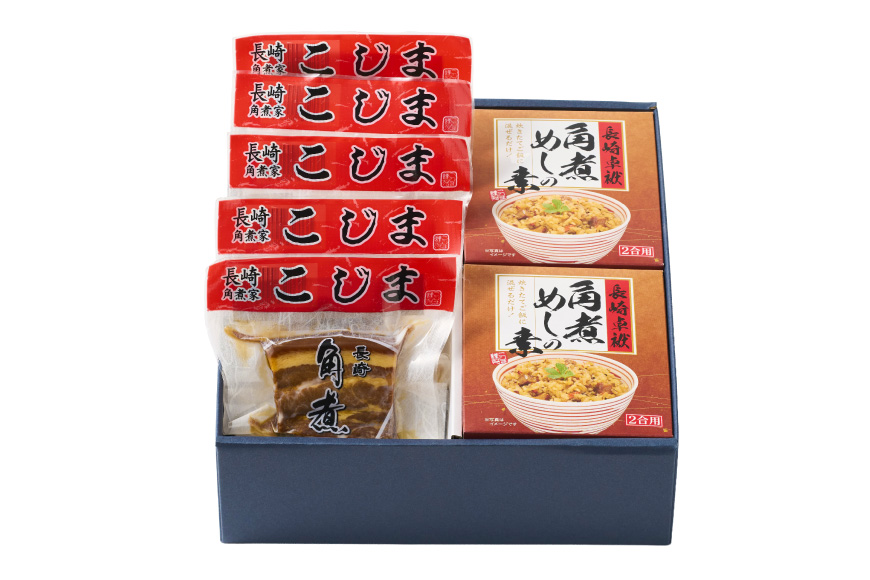 AJ613 角煮家こじま 【6回隔月定期便】 長崎 卓袱 角煮 5個 角煮めしの素 2個 詰合せ [ 角煮 角煮めし 長崎 こじま 詰め合わせ 惣菜 つまみ 手軽 簡単 混ぜご飯 混ぜご飯の素 まぜごはん 混ぜるだけ ごはん 長崎県 島原市 ]