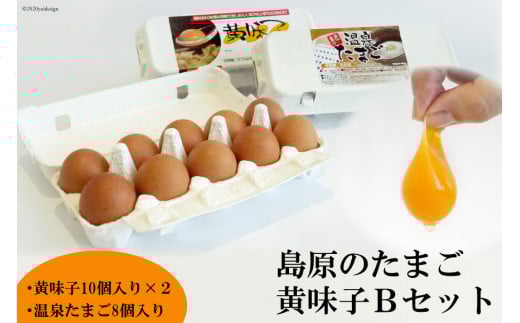 AE137 島原のたまご 黄味子Ｂセット(卵10個入×2パック,温泉たまご8個入×1パック)　【 たまご 卵 赤卵 20個 温泉卵 8個 タレ付き おすすめ オススメ 湧水 長崎県 島原市 送料無料 】