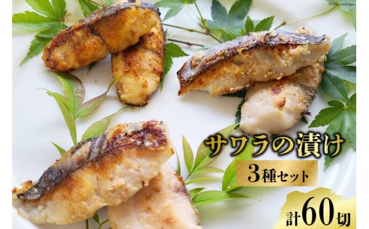 BG049サワラの漬け3種セット 計60切 ( 西京漬け & 金山寺漬け & 塩麹漬け 各20切 ）【おかず 詰め合わせ 魚 鰆 さわら サワラ さごし サゴシ 丸政水産 長崎県 島原市】
