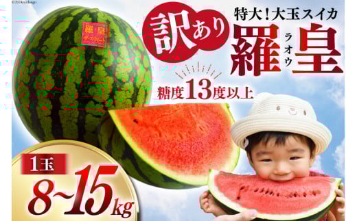BH055【令和8年度出荷分】訳あり 大玉スイカ～羅皇（ラオウ）～（8〜15kg）[先行予約 数量限定 すいか スイカ 西瓜 フルーツ 果物 長崎 長崎県 島原市]