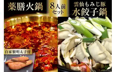 DG104 本格 薬膳 火鍋 元祖 雲仙 もみじ豚 水餃子鍋 8人前 & 自家製 明太子 80g×2 セット [鍋 薬膳鍋 薬膳火鍋 スープ]