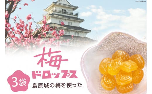 DF228【長崎限定】島原城の梅を使った「梅ドロップス」 3袋 [ あめ 飴 梅 うめ ウメ 限定 サクマドロップス コラボ 3袋 長崎県 島原市 ]