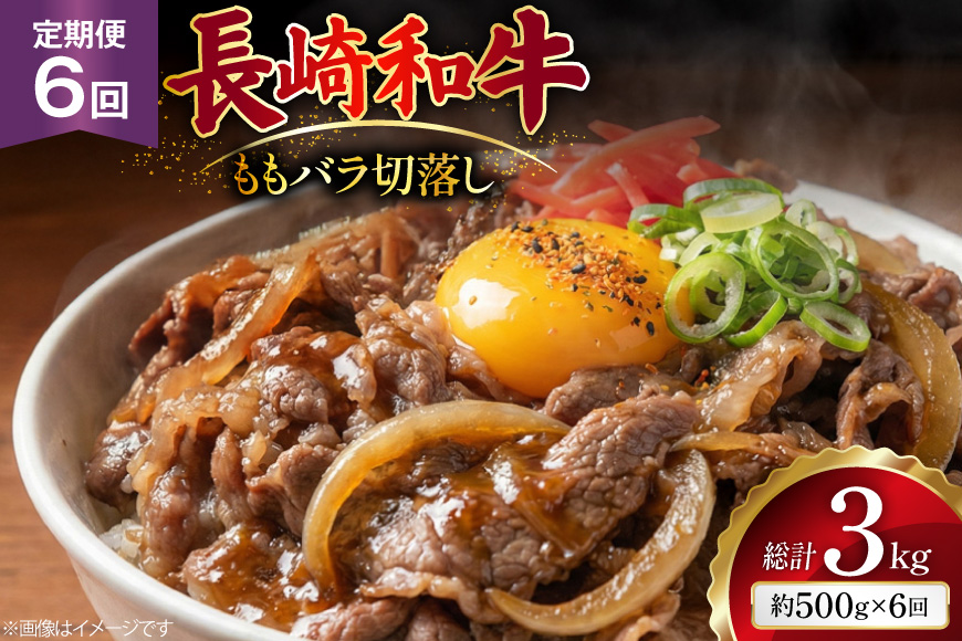 AJ575 【6回定期便】長崎和牛 切り落とし (もも・バラ) 約500g [ 肉 牛肉 和牛 高級 おいしい ステーキ肉 まるしん商会 黒牛 長崎県 島原市 ]