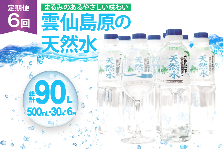 AJ616 山崎本店酒造場 【6回定期便】 雲仙島原の天然水 500mL 30本 計15L [ 水 ペットボトル 天然水 おいしい 備蓄 日用品 大容量 定期便 定期 名水百選 軟水 長崎県 島原市 ]