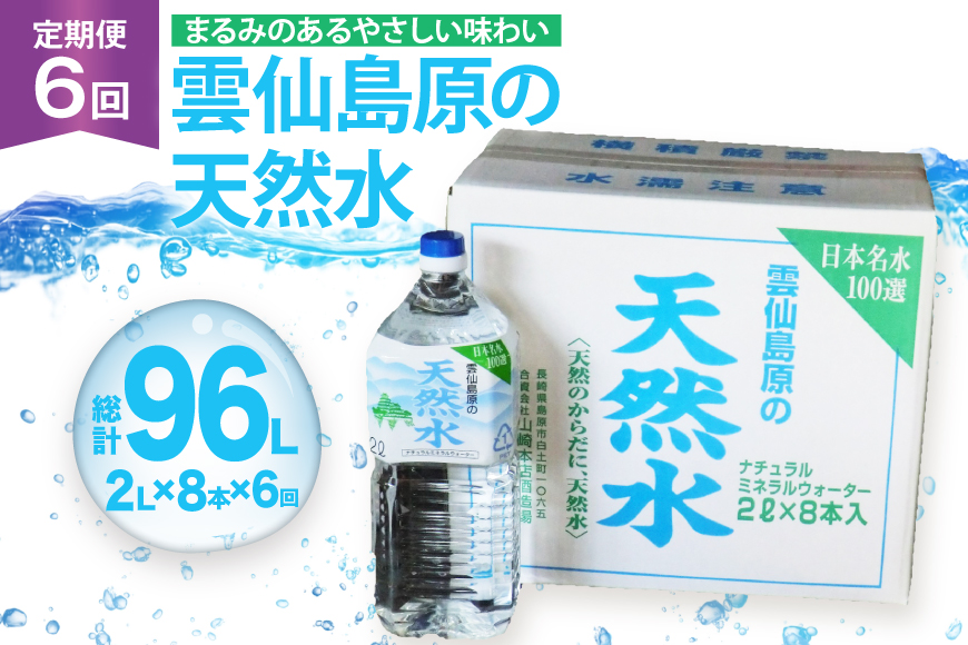 AJ619 山崎本店酒造場 【6回定期便】 雲仙島原の天然水 2L 8本 [ 水 2リットル 天然水 ウォーター ペットボトル 定期便 定期 おいしい 名水百選 大容量 軟水 長崎県 島原市 ]