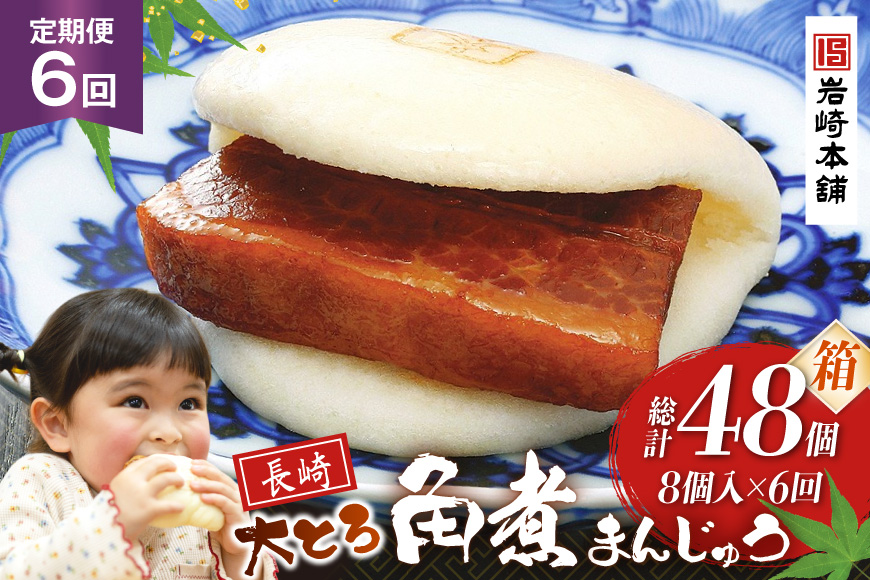 BJ051 岩崎本舗 【6回定期便】大とろ角煮まんじゅう 8個入 (箱) [長崎県 島原市]