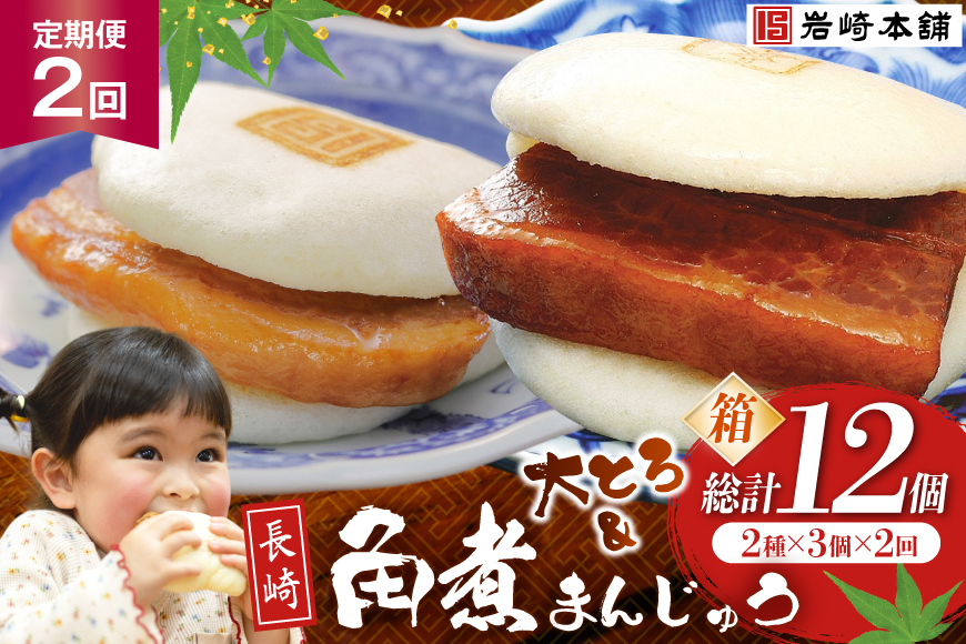 BJ063 岩崎本舗 【2回定期便】長崎自慢セット(長崎角煮まんじゅう 3個・大とろ角煮まんじゅう 3個) (箱) [長崎県 島原市]