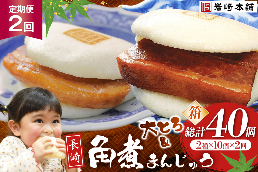 BJ075 岩崎本舗 【2回定期便】長崎角煮まんじゅう 10個入・大とろ角煮まんじゅう 10個入 (箱) [長崎県 島原市]
