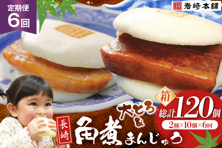BJ077 岩崎本舗 【6回定期便】長崎角煮まんじゅう 10個入・大とろ角煮まんじゅう 10個入 (箱) [長崎県 島原市]