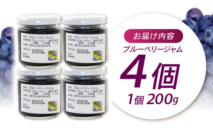 【年内配送】(12/23入金分まで)果肉ごろごろ手作りブルーベリージャム 200g×4個 / ジャム ブルーベリージャム ブルーベリー ベリー / 諫早市 / 横林ブルーベリー園 [AHCS001]