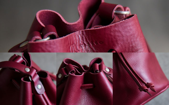 巾着ショルダーバッグ ワイン / レザー ショルダー ショルダーバッグ BAG bag バック バッグ 革 ギフト 巾着 きんちゃく / 諫早市 / 伊東製靴店 / [AHCN007]