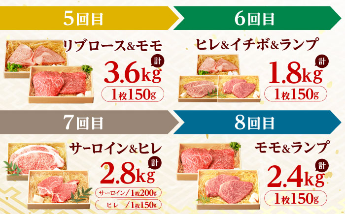 【12回定期便】 長崎和牛 A5 ステーキ極旨コース 総計23.4kg / モモ リブロース イチボ サーロイン ランプ ヒレ レモンステーキ / 肉 牛肉 ステーキ 焼肉 / 諫早市 / 野中精肉店 [AHCW087]