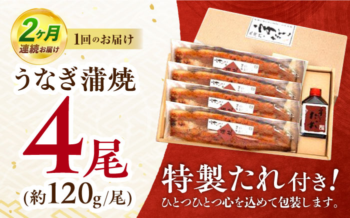 【2回定期便】『北御門』うなぎ蒲焼4尾入り / 特上 うなぎ 鰻 ウナギ 蒲焼 蒲焼き かばやき うな重 ひつまぶし 冷凍 / 諫早市 / 諫早観光物産コンベンション協会 [AHAB051]