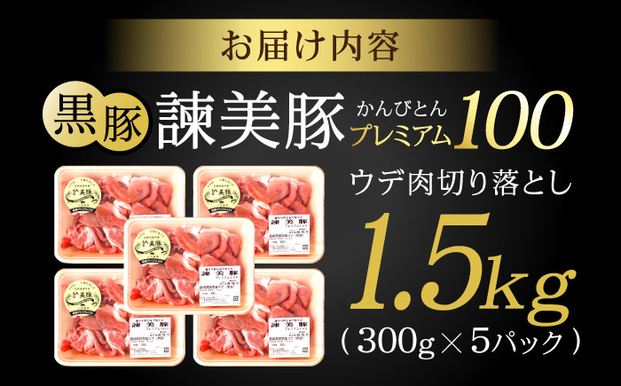 黒豚諫美豚プレミアム100 ウデ肉 切り落とし 1.5g(300g×5P) / 豚肉 ぶたにく 黒豚 ウデ うで ウデ肉 うで肉 切り落とし 切り落し 切りおとし 小分け / 諫早市 / 株式会社土井農場 [AHAD081]