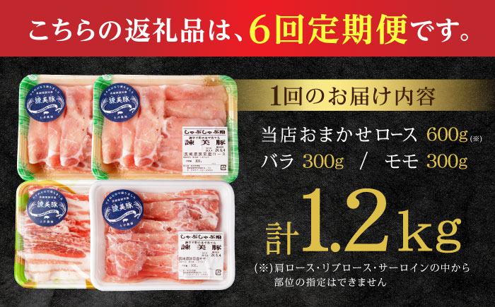 【6回定期便】諫美豚 しゃぶしゃぶ用 計7.2kg(ロース600g・バラ300g・モモ300g) / 豚肉 ぶたにく ろーす ばら もも しゃぶしゃぶ パック 小分け / 諫早市 / 株式会社土井農場 [AHAD106]