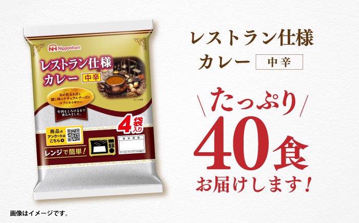 【小分け】【内袋のままレンジ調理可】日本ハム レストラン仕様カレー中辛10パックセット(1パック4袋入り)計40食分/ カレー かれー レトルト 牛肉 小分け / 諫早市 / 日本ハムマーケティング株式会社 [AHAL003]