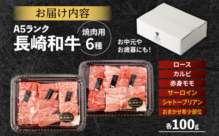 〈シャトーブリアン入り〉希少部位 焼肉 6種食べ比べセット 600g(各100g) / シャトー サーロイン カルビ モモ ロースザブトン ミスジ トモサンカク イチボ ランプ 長崎和牛 国産 牛肉 和牛 a5 焼肉 やきにく 焼き肉用 セット / 諫早市 / 野中精肉店[AHCW146]