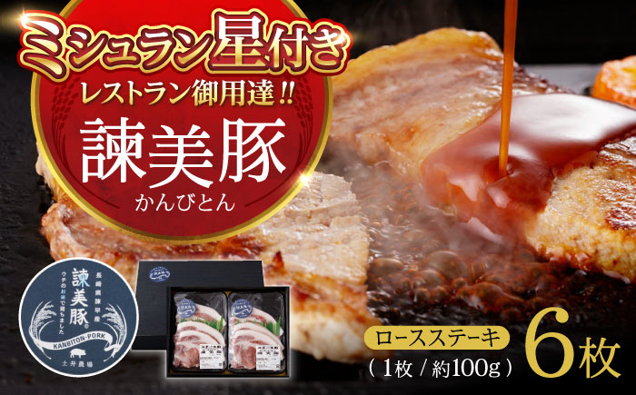 諫美豚 ロースステーキ 600g(100g×6枚) / 豚肉 ぶたにく ステーキ すてーき ロース ろーす テキカツ 焼肉 生姜焼き / 諫早市 / 株式会社土井農場 [AHAD087]