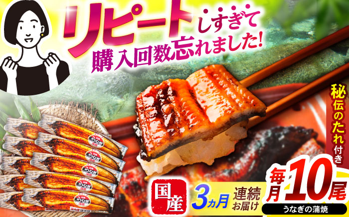 【3回定期便】【諫早淡水】うなぎ蒲焼10尾 / うなぎ ウナギ 鰻 蒲焼 たれ 老舗 / 諫早市 / 諫早淡水株式会社 [AHAT021]