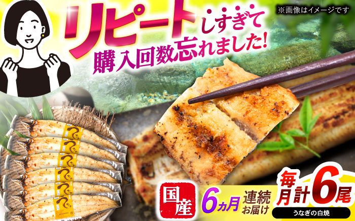 【6回定期便】【諫早淡水】うなぎ白焼き6尾  / うなぎ 白焼き 栄養価 小分け 冷凍 / 諫早市 / 諫早淡水 [AHAT052]