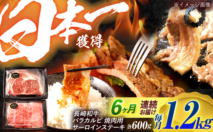 【6回定期便】長崎和牛 ステーキ・焼肉セット 600g×2パック / 牛肉 ぎゅうにく 肉 和牛 国産牛 焼き肉 やきにく ステーキ すてーき / 諫早市 / 西日本フード株式会社 [AHAV035]